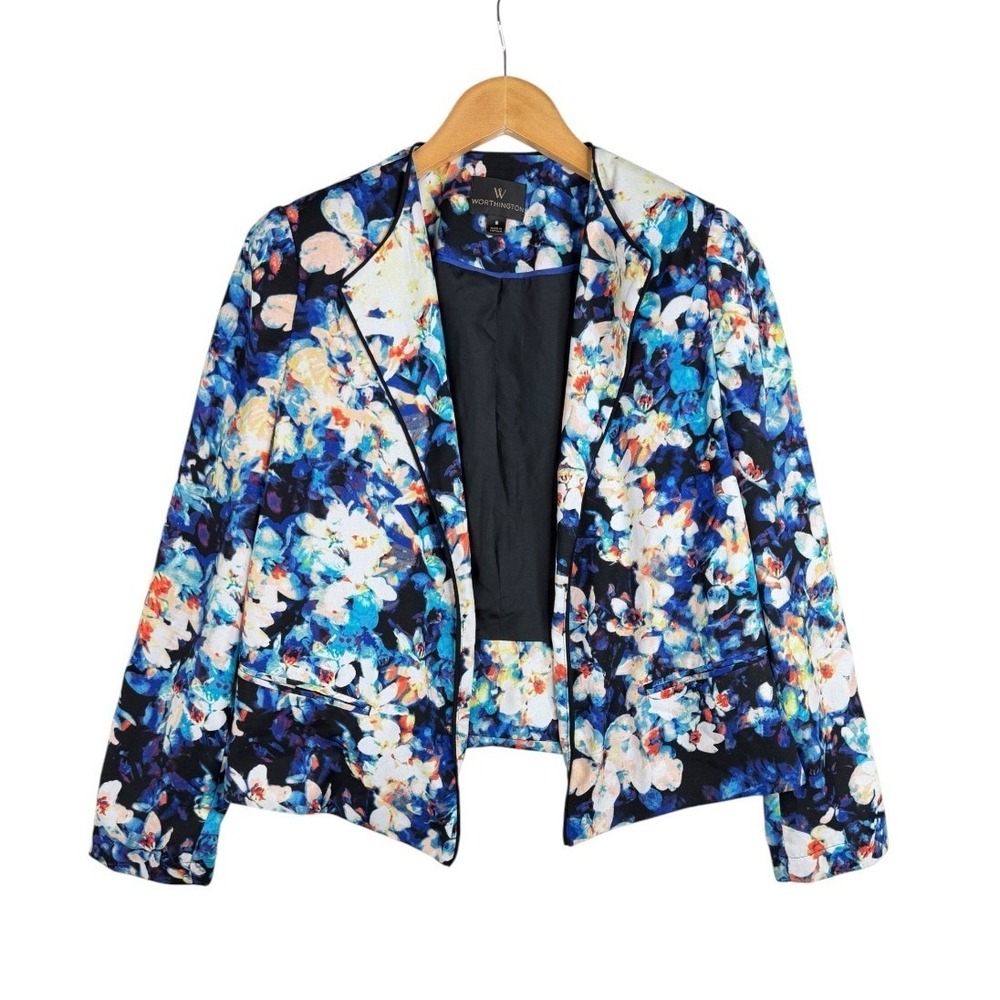 Worthington Women's Blazer Kaleidoscope Floral Print Blue Size Small